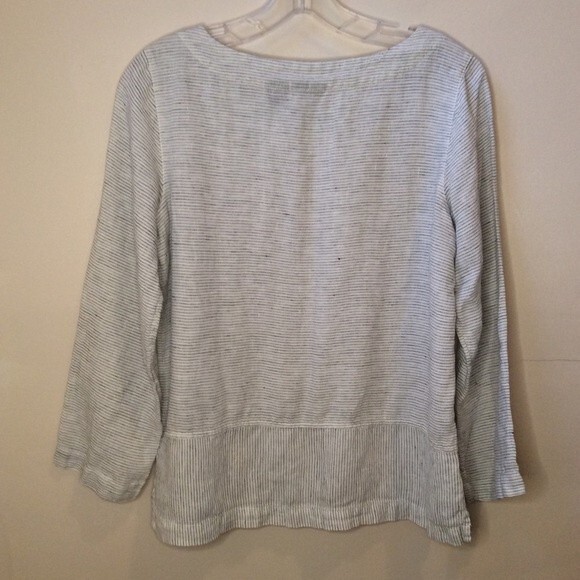 TAHARI XS WHITE LINEN NAUTICAL SKINNY STRIPE TOP - Picture 3 of 6